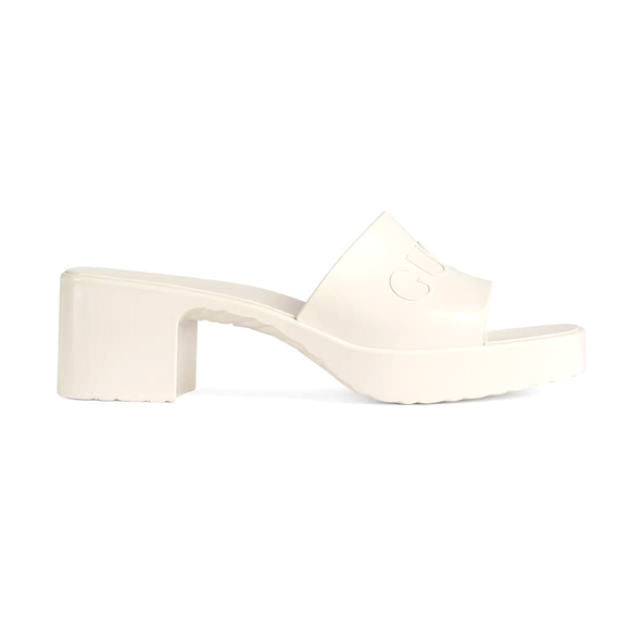 Gucci Women's Rubber Logo Block Slide Sandals White - Picture 2 of 3